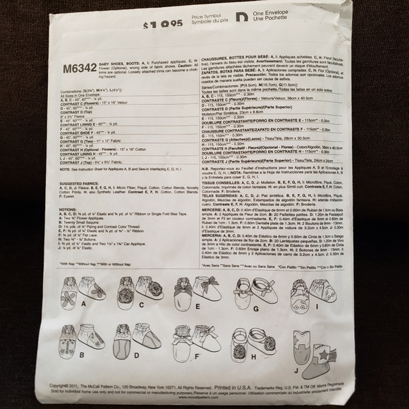 McCall's Sewing Pattern M6342 Baby Shoes Booties - Picture 2 of 2